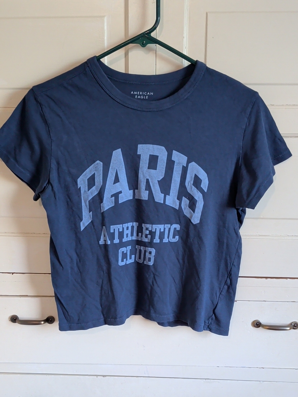 American Eagle Outfitters Navy Blue 'Paris Athletic Club' Short Sleeve Tee